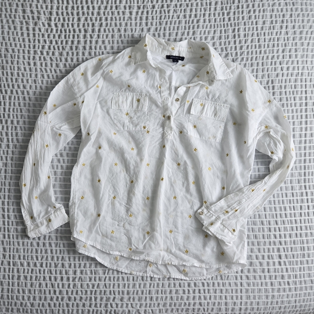 Tommy Hilfiger White and Gold Casual Button Down Shirt
